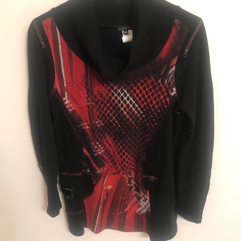 Vex Collection Abstract Cowl Neck Graphic Pullover Sweater Size 40 (US Medium)